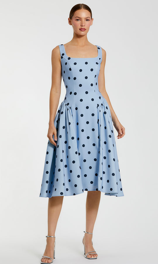 Mac Duggal 37053 - Sleeveless Polka Dot Tea-Length Dress