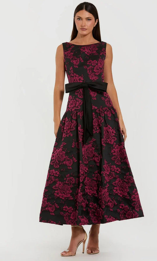 Ieena Duggal 37091 - Bateau Neck Drop Waist Brocade Dress