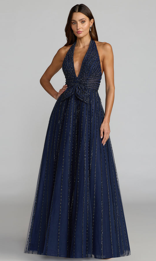 Mac Duggal 37120 - Plunging Halter Beaded Prom Gown with Bow Waist