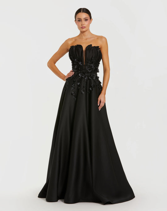 Mac Duggal 37134 - Strapless 3D Floral Applique Evening Gown
