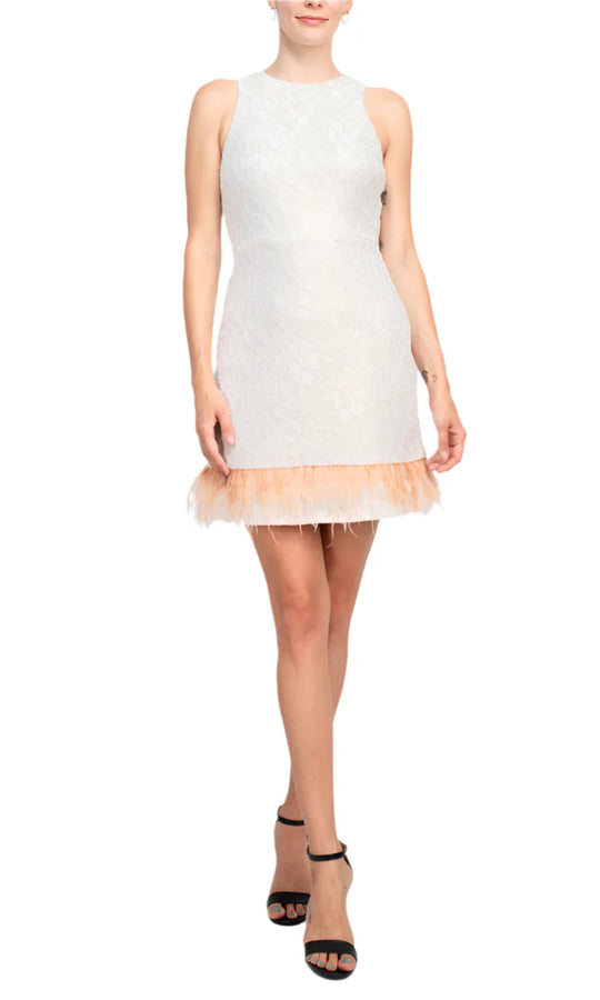 Taylor 3714M - Lace Sheath Dress with Feather Hem