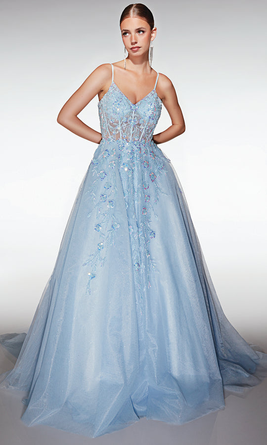 Aerie Couture 371 - Sheer Corset Ball Gown with Floral Applique