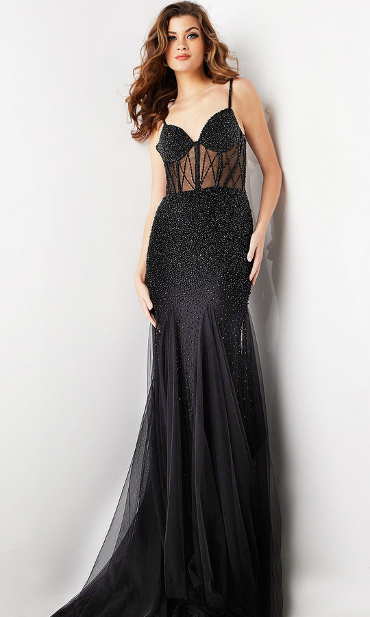 Jovani 37202 - Trumpet Beaded Sheer Bodice Prom Gown