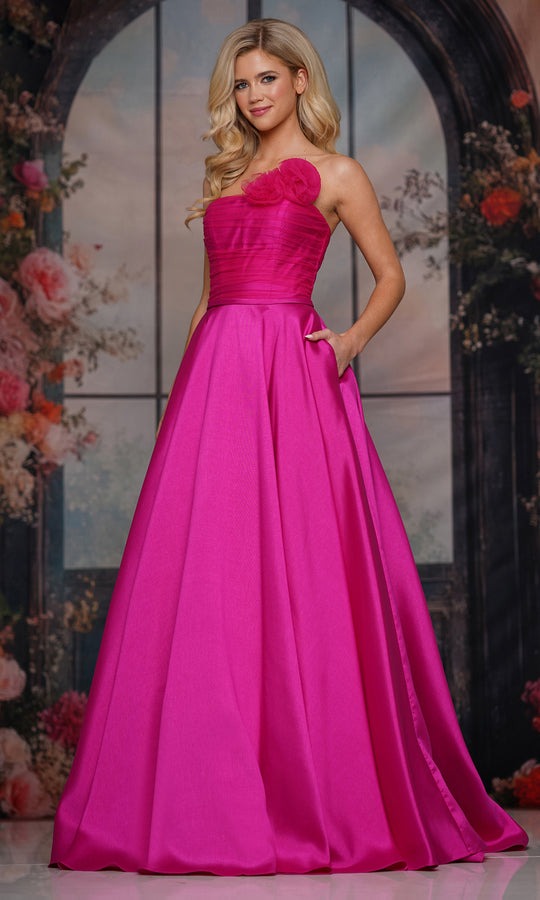 Colors Dress 3737 - Floral Accent Ruched A-line Gown