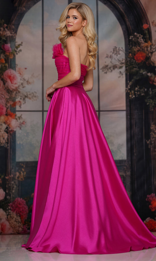 Colors Dress 3737 - Floral Accent Ruched A-line Gown