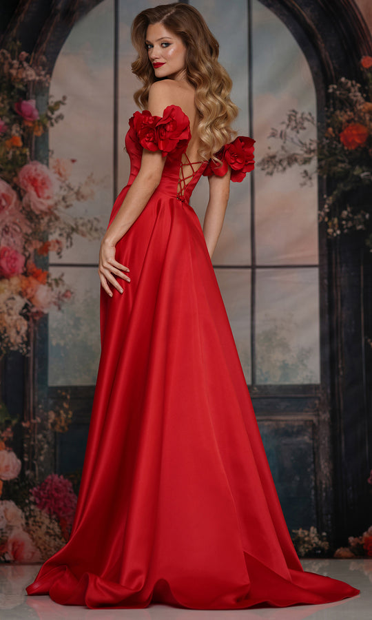 Colors Dress 3744 - Straight Neckline Floral Sleeve Gown