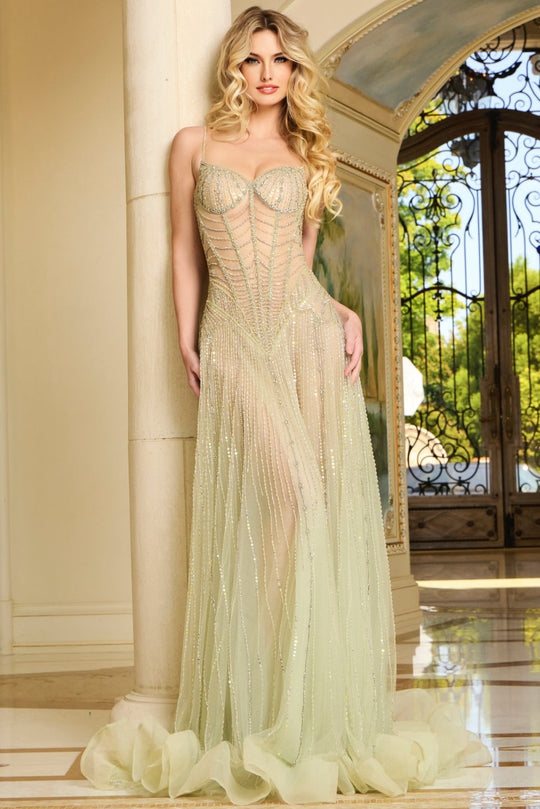 Jovani 37593 - Illusion Beaded Bodice Sleeveless Long Gown