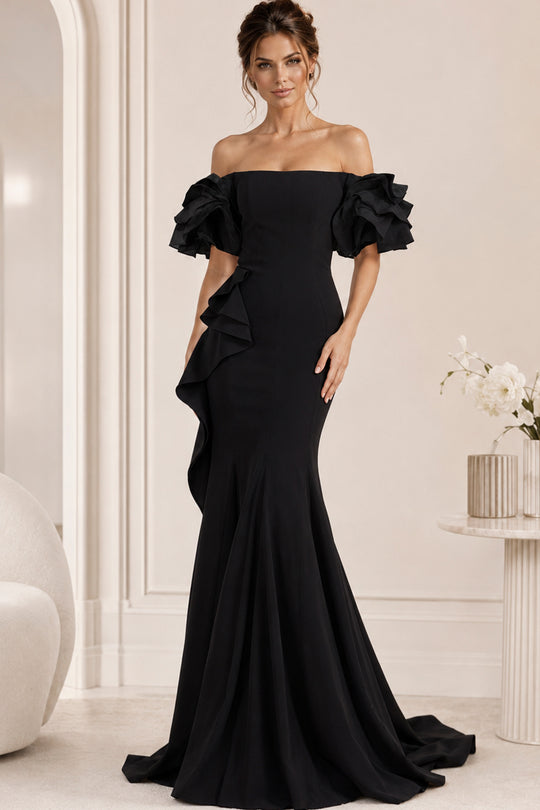 Jovani 37674 - Off-Shoulder Straight-Across Neck Gown