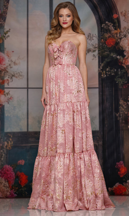 Colors Dress 3794 - Strapless Tiered A-line Gown with Bows