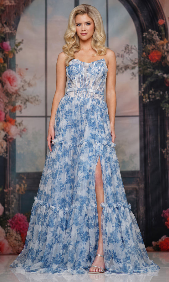 Colors Dress 3810 - Floral Tiered A-Line Evening Gown