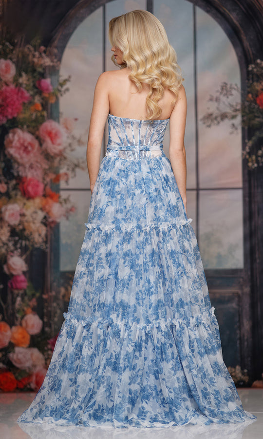 Colors Dress 3810 - Floral Tiered A-Line Evening Gown