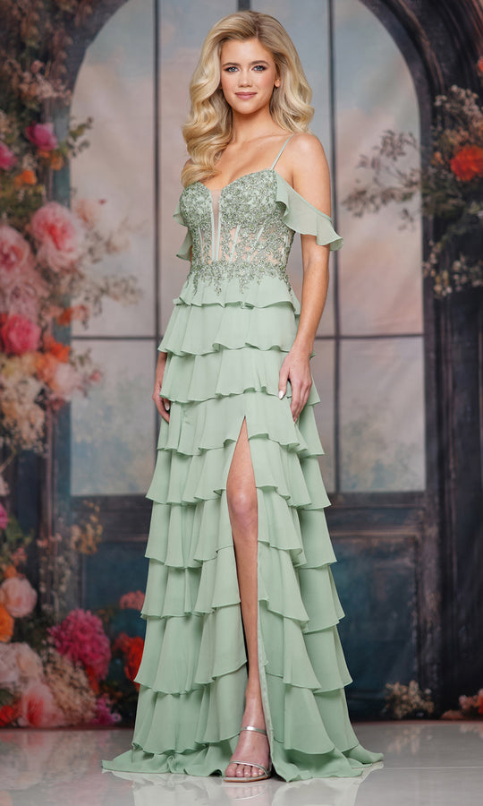 Colors Dress 3820 - Beaded Lace Bodice Tiered Gown