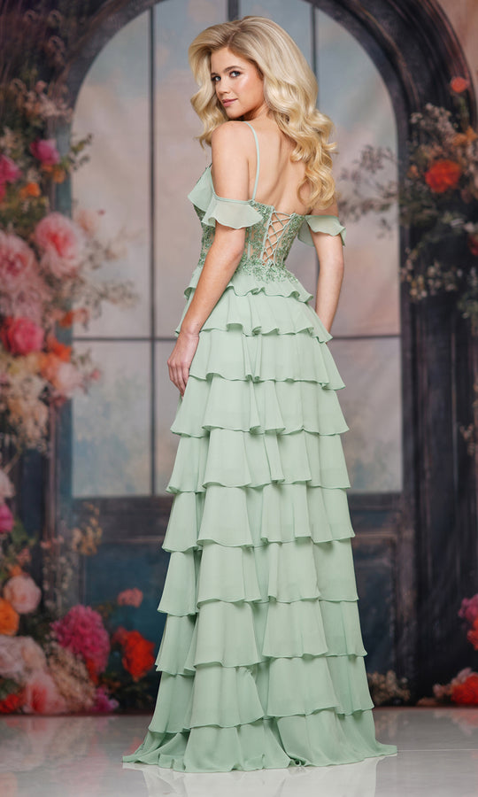 Colors Dress 3820 - Beaded Lace Bodice Tiered Gown