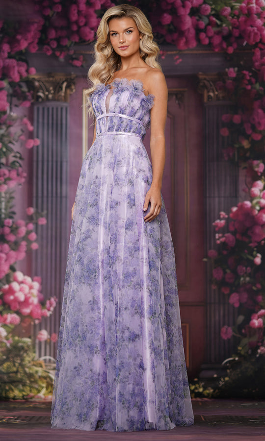 Colors Dress 3831 - Long Floral Print A-line Gown