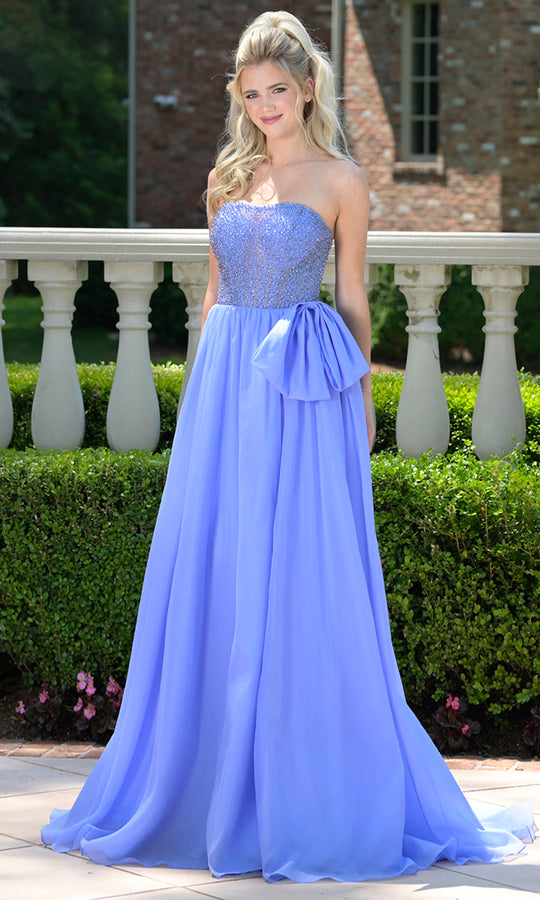 Colors Dress 3843 - Beaded Strapless Gown with Bow