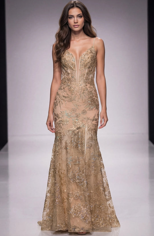 Jovani 38468 - Floral Embroidered Sleeveless Prom Dress