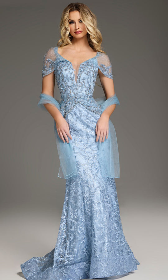 Jovani 38514 - Beaded Lace Plunging V-Neckline Gown