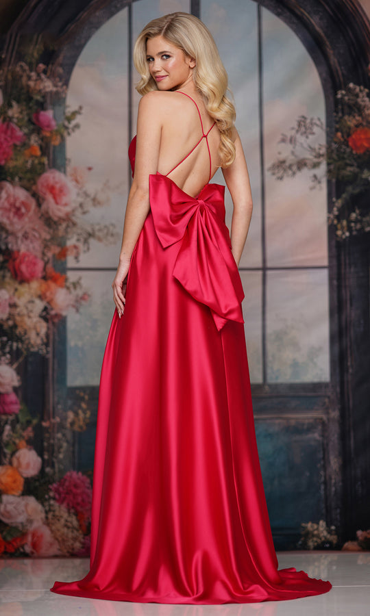 Colors Dress 3851 - Sleeveless Satin Gown With Bow Detail