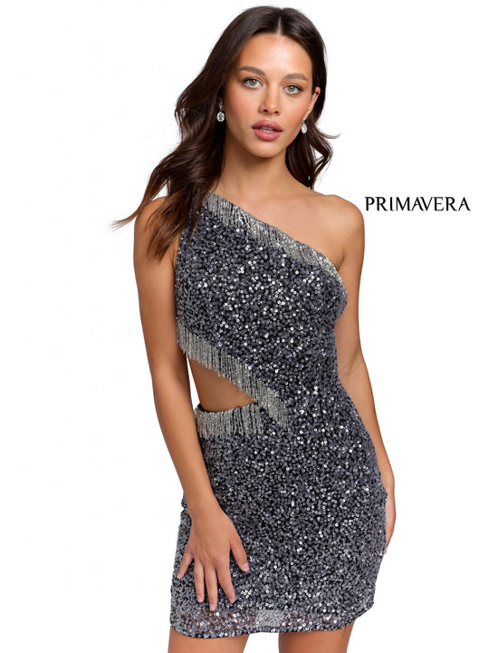 Primavera Couture 3863 - Sequin One Sleeve Cocktail Dress