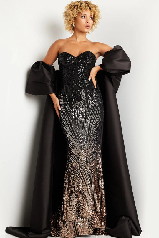 Jovani 38746 - Beaded Long Gown with Cape