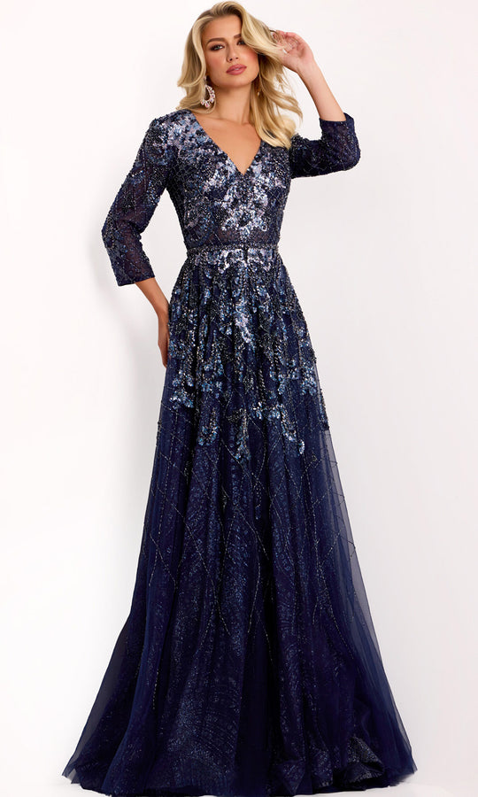 Jovani 38756 - V-Neck Sequin Embroidered Evening Gown