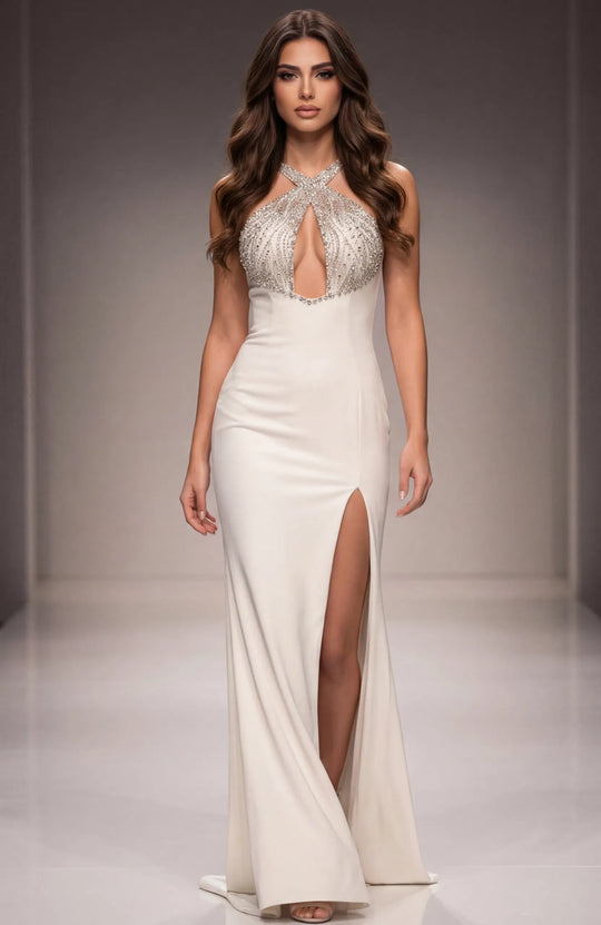 Jovani 38951 - Beaded Halter Neck Prom Gown