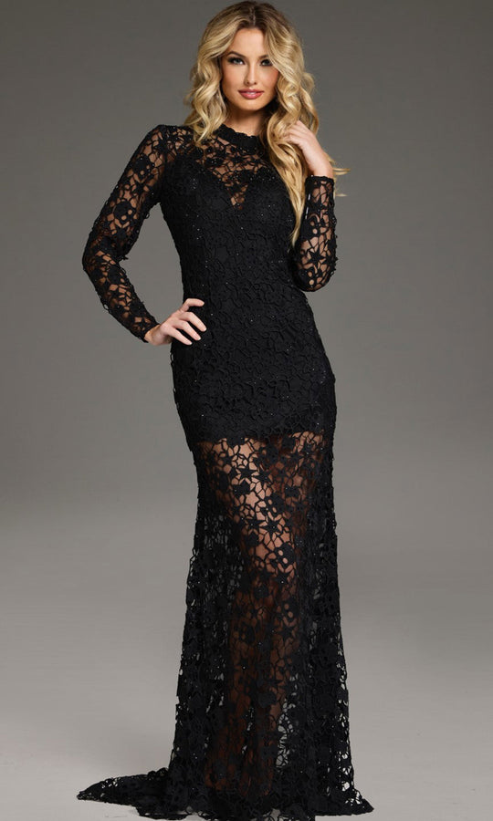 Jovani 39034 - High Neck Floral Lace Evening Gown
