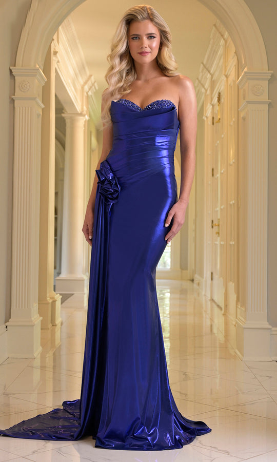 Colors Dress 3910 - Sweetheart Metallic Gown with Side Drape