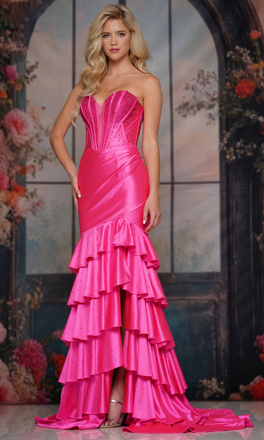 Colors Dress 3925 - Ruffled Plunging Sweetheart Gown with Slit