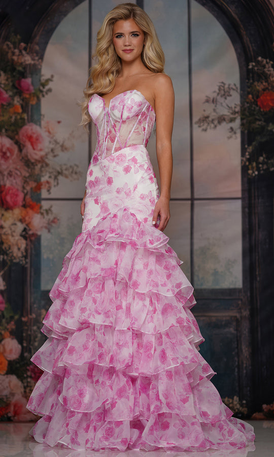 Colors Dress 3928 - Trumpet Skirt Floral Print Evening Dress