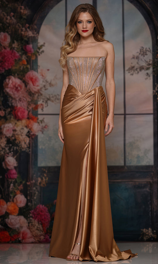 Colors Dress 3933 - Embellished Corset Gown with Side Sash