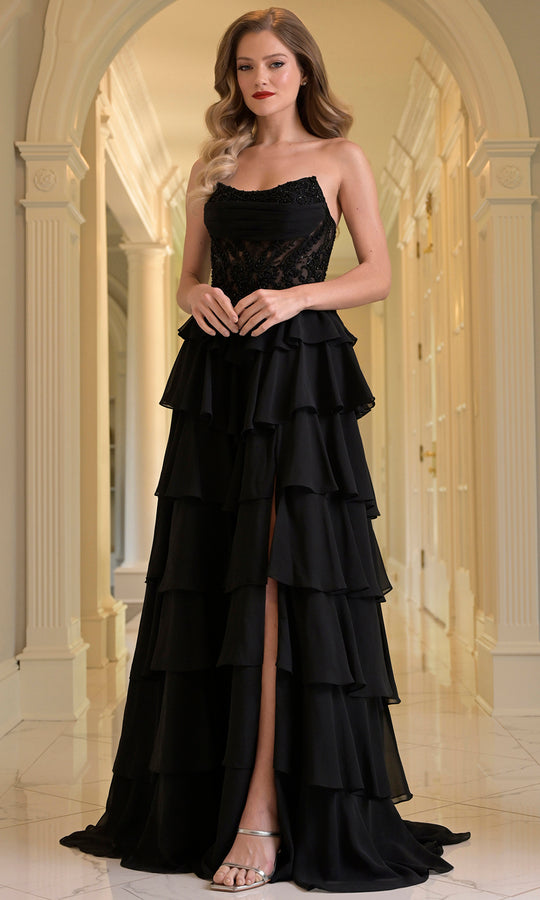 Colors Dress 3934 - Scoop Neckline Tiered A-line Gown