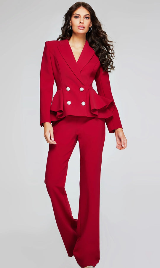 Jovani 39374 - Beaded Button Peplum Pantsuit