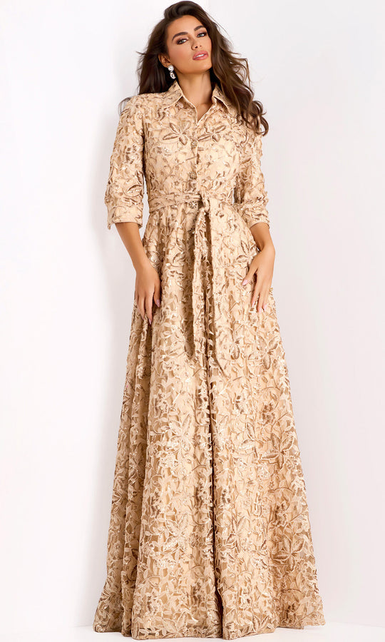 Jovani 39426 - Collared V-Neck Embroidered Lace Gown