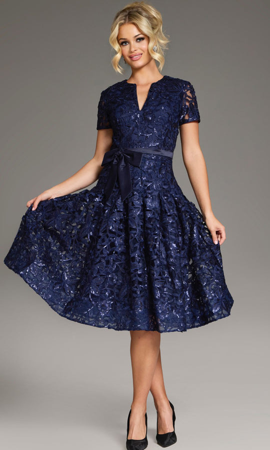 Jovani 39427 - Sequin Lace Tea-length A-Line Dress