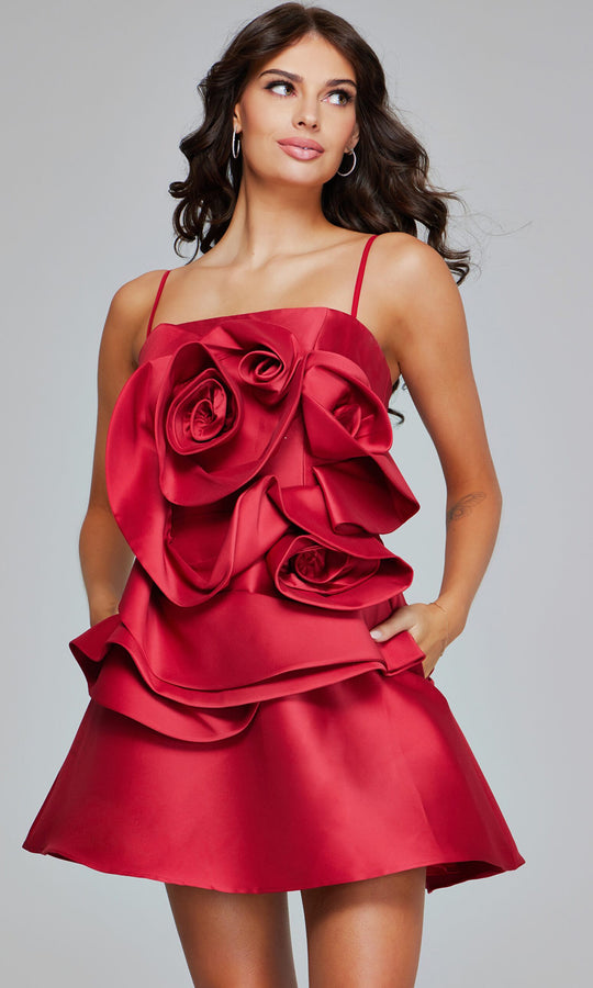 Jovani 39750 - Ruffled Floral Satin Mini Dress
