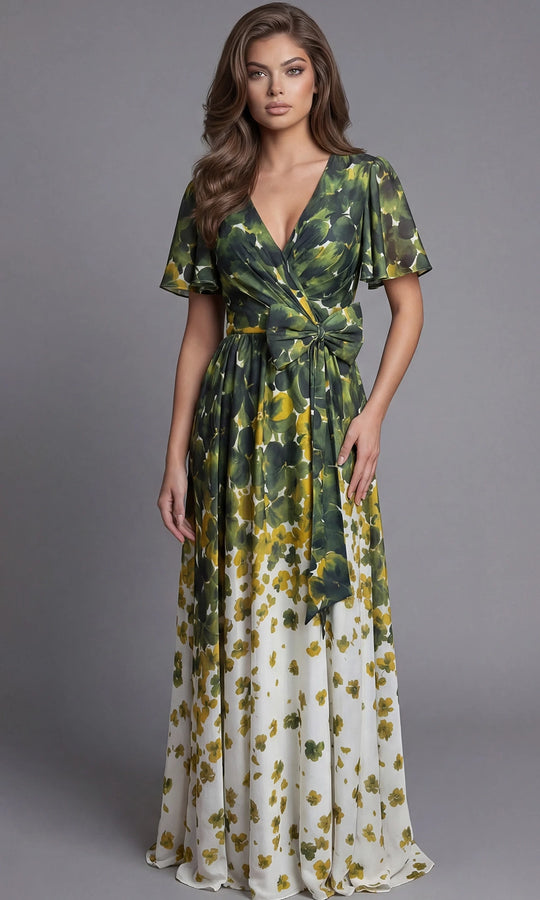 Jovani 39813 - Floral Print Wrap Style Evening Gown