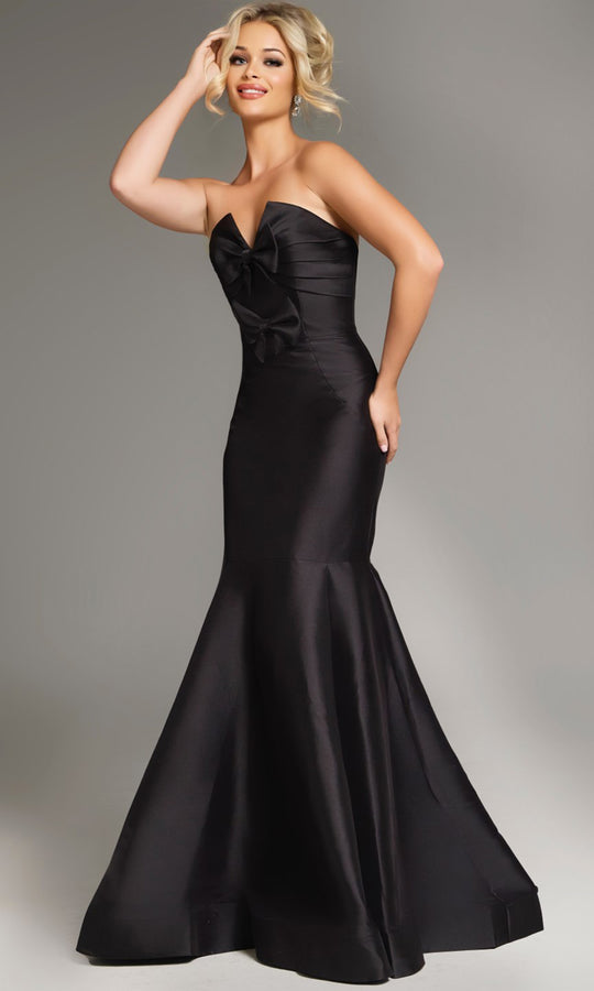 Jovani 39872 - V-Neck Satin Mermaid Gown with Bow Detail
