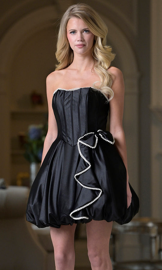 Colors Dress 3989 - Pearl Trim Bubble Skirt Cocktail Dress