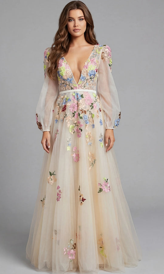 Jovani 40027 - Floral Embroidered A-Line Evening Gown