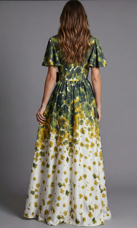 Jovani 39813 - Floral Print Wrap Style Evening Gown