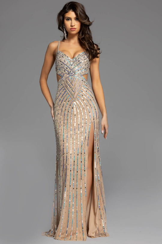 Jovani 40060 - Sequined V Neck Cutout Prom Gown