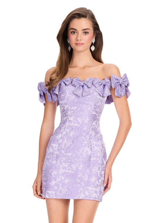 Ashley Lauren 40074 - Brocade Sheath Cocktail Dress with Beaded Bows