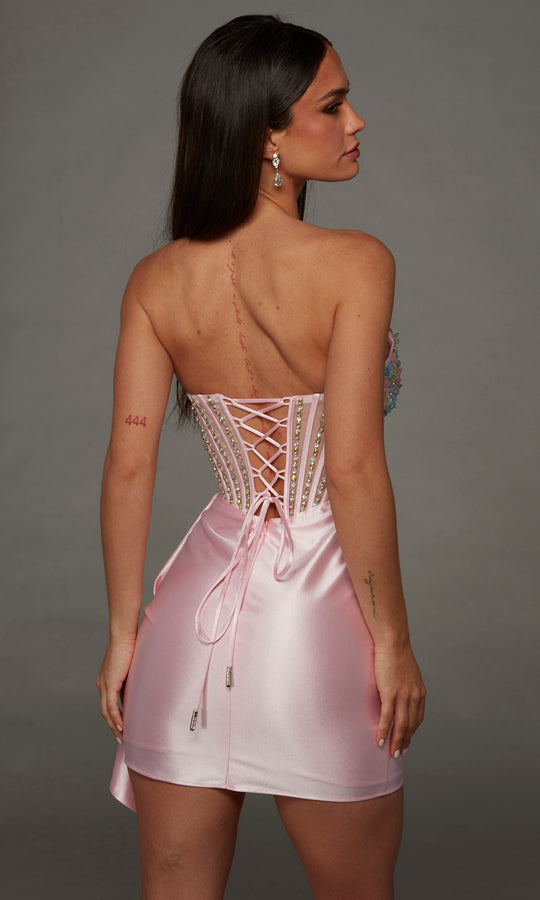 Alyce Paris 40147 - Floral Corset Mini Satin Sheath Dress