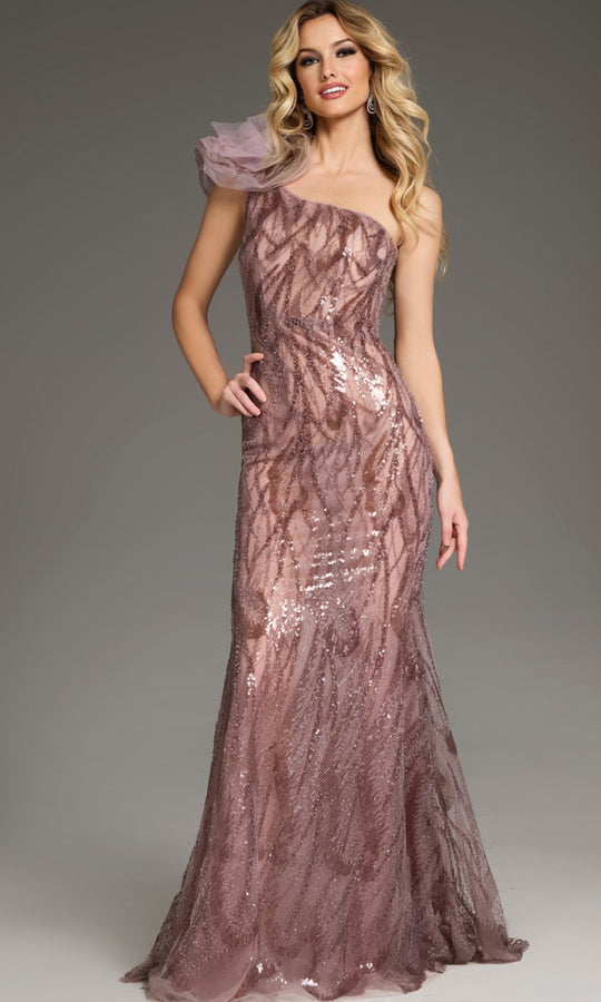 Jovani 40167 - Ruffle Sleeve Sequin Ornate Gown