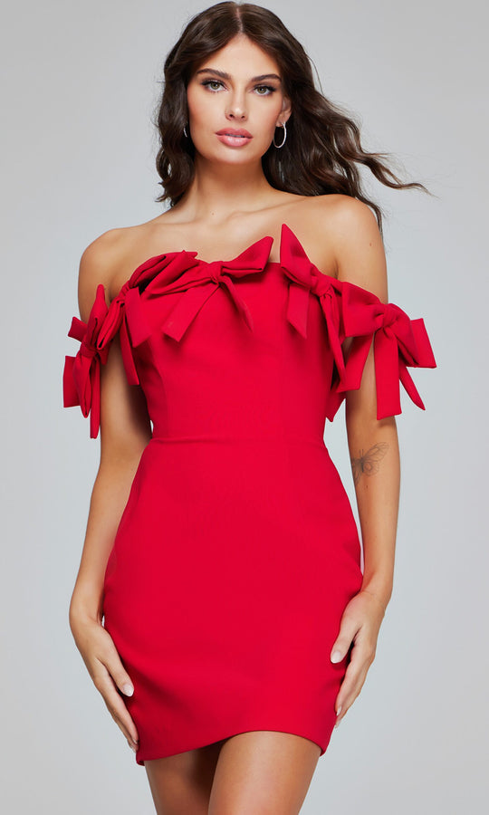 Jovani 40185 - Straight Neckline Short Dress with Bows