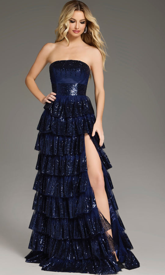 Jovani 40199 - Tiered Ruffle Skirt Strapless Gown