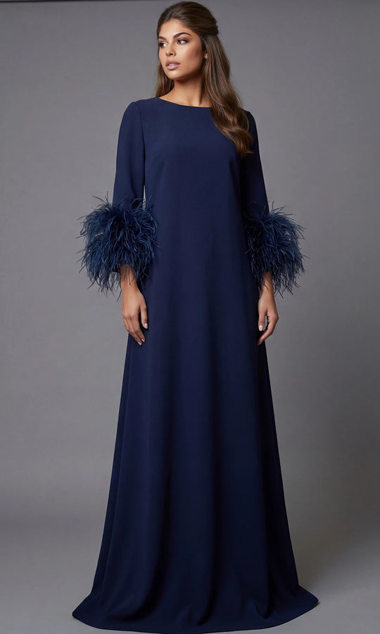 Jovani 40200 - Long Sleeve Feather Cuff Evening Gown