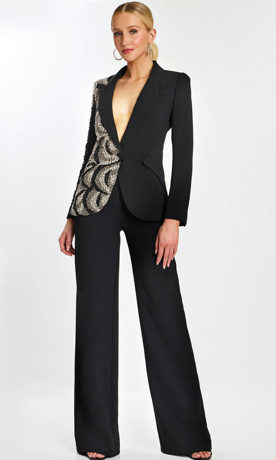 Jovani 40207 - Swirl Sequin Blazer Top Evening Pantsuit