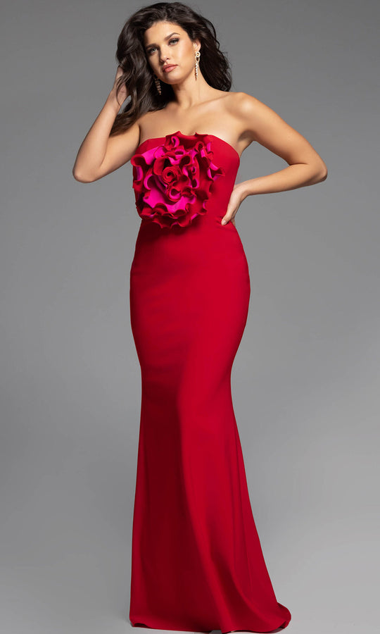 Jovani 40214 - Oversized Floral Applique Strapless Dress